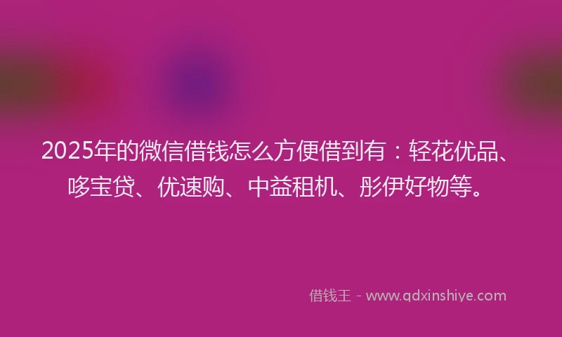 2025年的微信借钱怎么方便借到有：轻花优品、哆宝贷、优速购、中益租机、彤伊好物等。