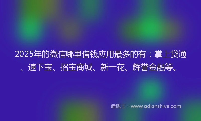 2025年的微信哪里借钱应用最多的有：掌上贷通、速下宝、招宝商城、新一花、辉誉金融等。