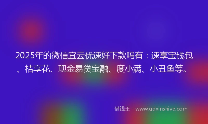 2025年的微信宜云优速好下款吗有：速享宝钱包、桔享花、现金易贷宝融、度小满、小丑鱼等。