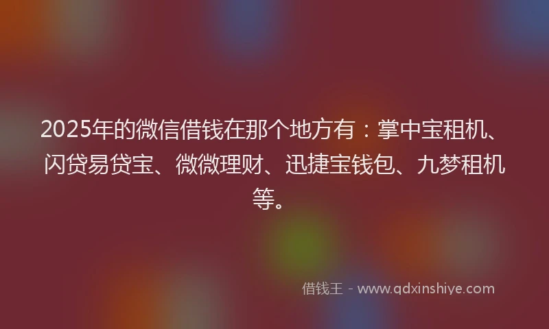 2025年的微信借钱在那个地方有：掌中宝租机、闪贷易贷宝、微微理财、迅捷宝钱包、九梦租机等。
