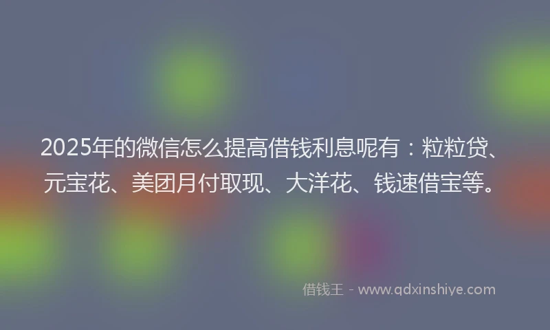 2025年的微信怎么提高借钱利息呢有：粒粒贷、元宝花、美团月付取现、大洋花、钱速借宝等。