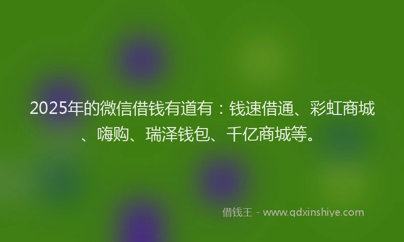 2025年的微信借钱有道有：钱速借通、彩虹商城、嗨购、瑞泽钱包、千亿商城等。
