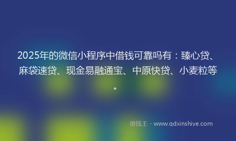 2025年的微信小程序中借钱可靠吗有：臻心贷、麻袋速贷、现金易融通宝、中原快贷、小麦粒等。