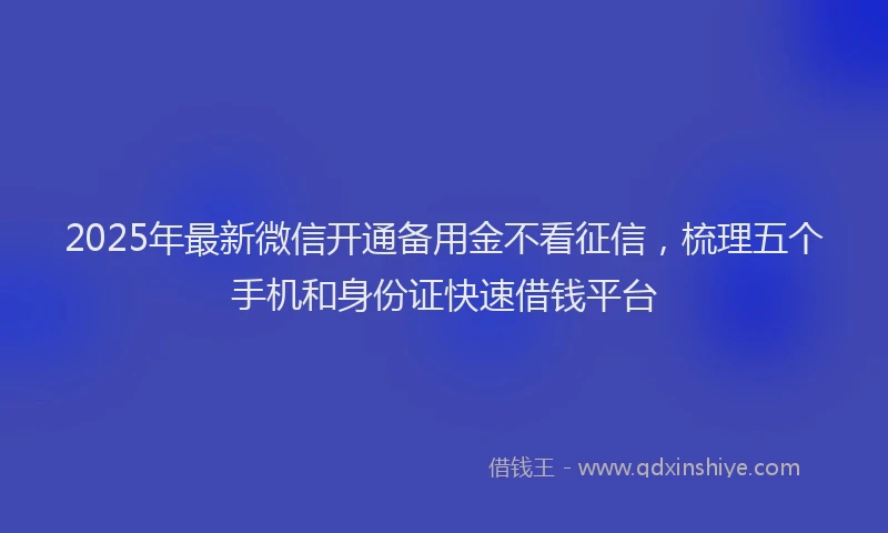 2025年最新微信开通备用金不看征信，梳理五个手机和身份证快速借钱平台