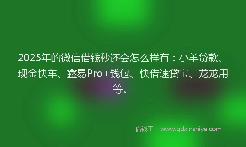 2025年的微信借钱秒还会怎么样有：小羊贷款、现金快车、鑫易Pro+钱包、快借速贷宝、龙龙用等。
