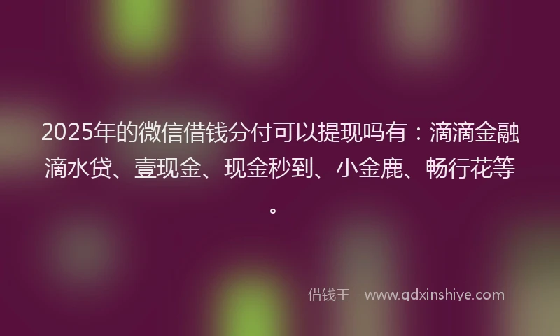2025年的微信借钱分付可以提现吗有：滴滴金融滴水贷、壹现金、现金秒到、小金鹿、畅行花等。