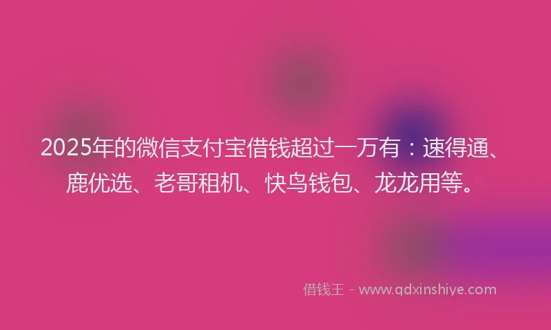 2025年的微信支付宝借钱超过一万有：速得通、鹿优选、老哥租机、快鸟钱包、龙龙用等。