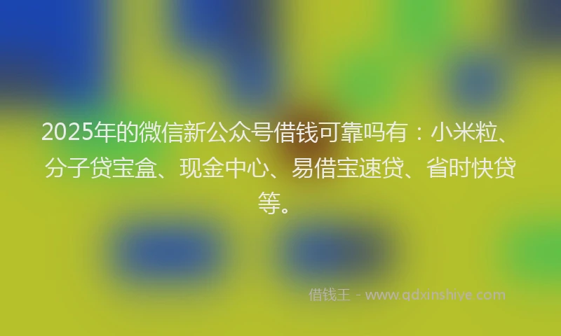 2025年的微信新公众号借钱可靠吗有：小米粒、分子贷宝盒、现金中心、易借宝速贷、省时快贷等。