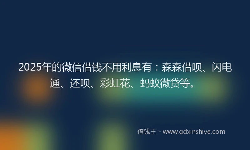 2025年的微信借钱不用利息有：森森借呗、闪电通、还呗、彩虹花、蚂蚁微贷等。