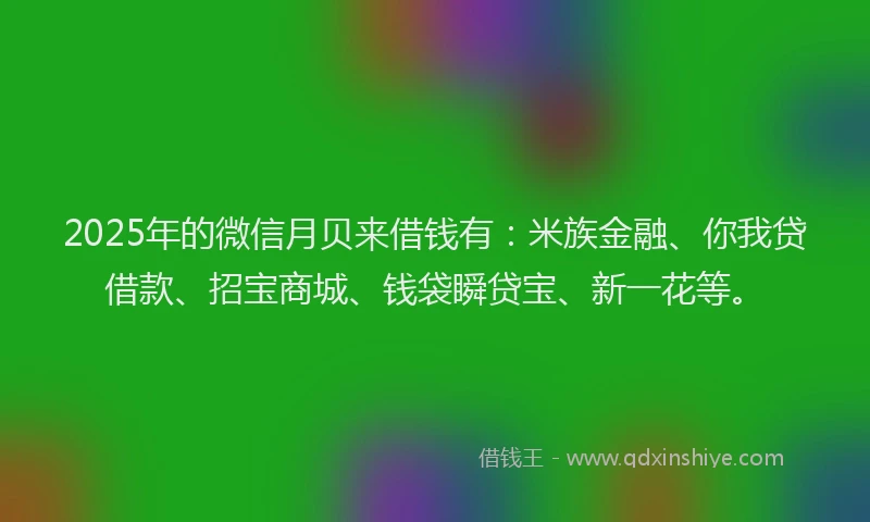 2025年的微信月贝来借钱有：米族金融、你我贷借款、招宝商城、钱袋瞬贷宝、新一花等。