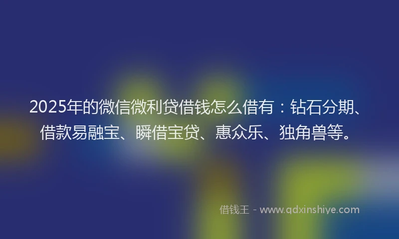 2025年的微信微利贷借钱怎么借有：钻石分期、借款易融宝、瞬借宝贷、惠众乐、独角兽等。