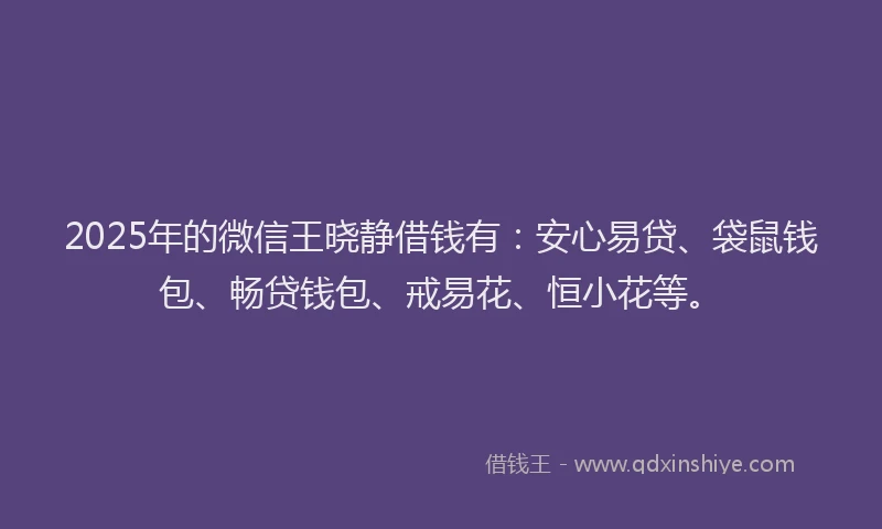 2025年的微信王晓静借钱有：安心易贷、袋鼠钱包、畅贷钱包、戒易花、恒小花等。