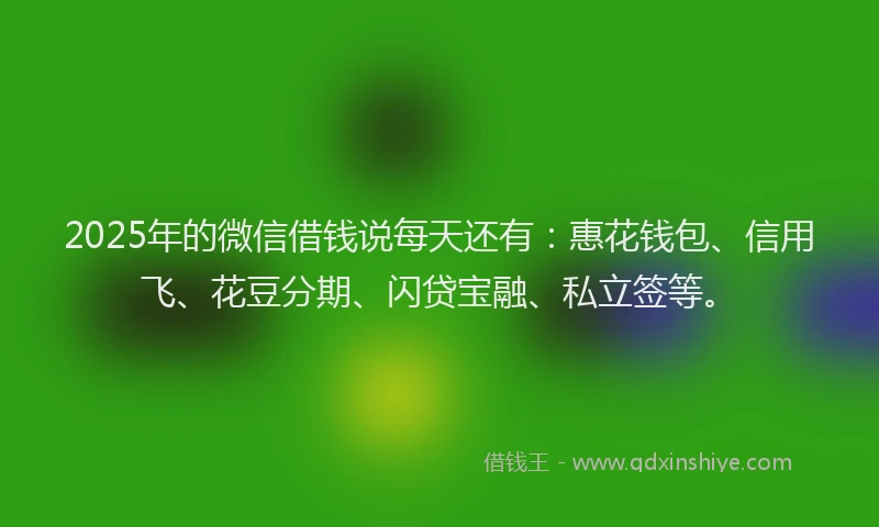 2025年的微信借钱说每天还有：惠花钱包、信用飞、花豆分期、闪贷宝融、私立签等。