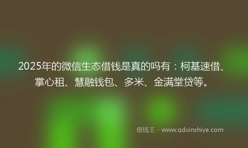 2025年的微信生态借钱是真的吗有：柯基速借、掌心租、慧融钱包、多米、金满堂贷等。
