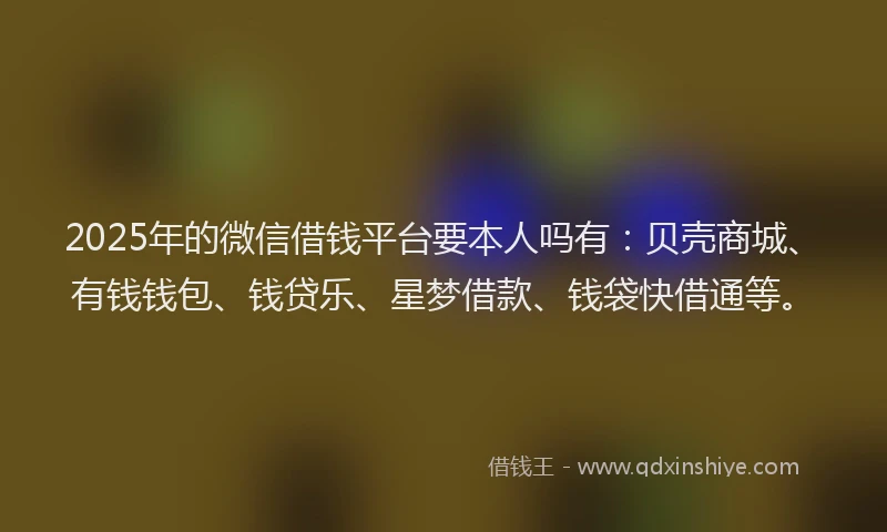 2025年的微信借钱平台要本人吗有：贝壳商城、有钱钱包、钱贷乐、星梦借款、钱袋快借通等。