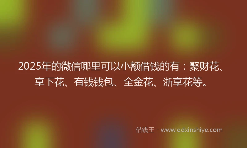 2025年的微信哪里可以小额借钱的有：聚财花、享下花、有钱钱包、全金花、浙享花等。