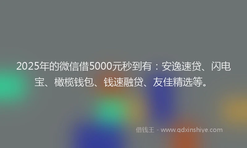 2025年的微信借5000元秒到有：安逸速贷、闪电宝、橄榄钱包、钱速融贷、友佳精选等。
