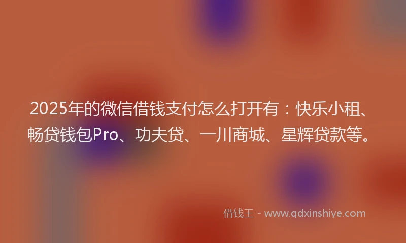 2025年的微信借钱支付怎么打开有：快乐小租、畅贷钱包Pro、功夫贷、一川商城、星辉贷款等。