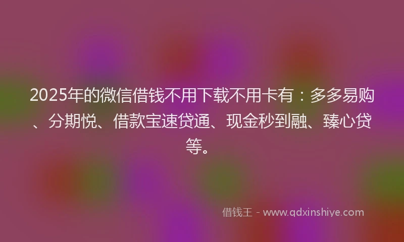 2025年的微信借钱不用下载不用卡有：多多易购、分期悦、借款宝速贷通、现金秒到融、臻心贷等。