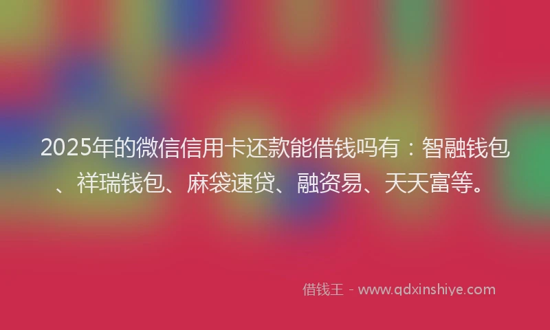 2025年的微信信用卡还款能借钱吗有：智融钱包、祥瑞钱包、麻袋速贷、融资易、天天富等。