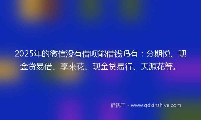 2025年的微信没有借呗能借钱吗有：分期悦、现金贷易借、享来花、现金贷易行、天源花等。