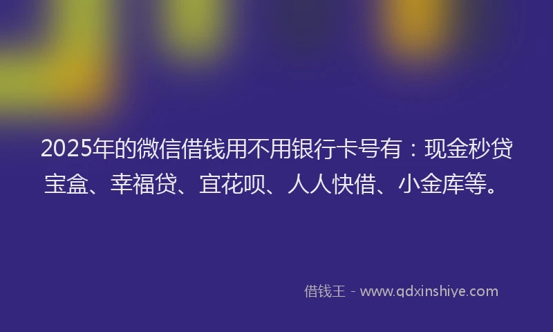 2025年的微信借钱用不用银行卡号有：现金秒贷宝盒、幸福贷、宜花呗、人人快借、小金库等。
