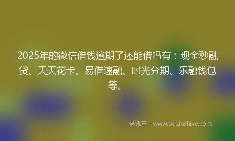 2025年的微信借钱逾期了还能借吗有：现金秒融贷、天天花卡、易借速融、时光分期、乐融钱包等。