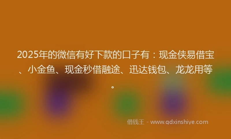 2025年的微信有好下款的口子有：现金侠易借宝、小金鱼、现金秒借融途、迅达钱包、龙龙用等。