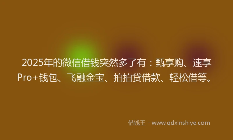 2025年的微信借钱突然多了有：甄享购、速享Pro+钱包、飞融金宝、拍拍贷借款、轻松借等。