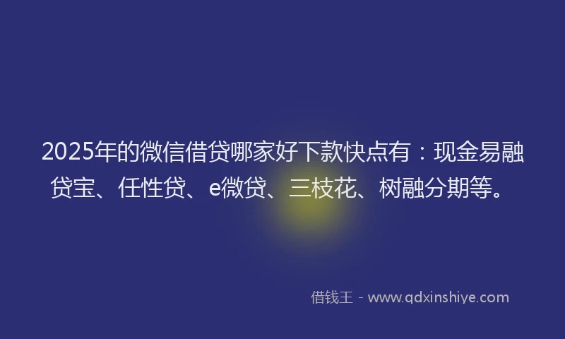 2025年的微信借贷哪家好下款快点有：现金易融贷宝、任性贷、e微贷、三枝花、树融分期等。