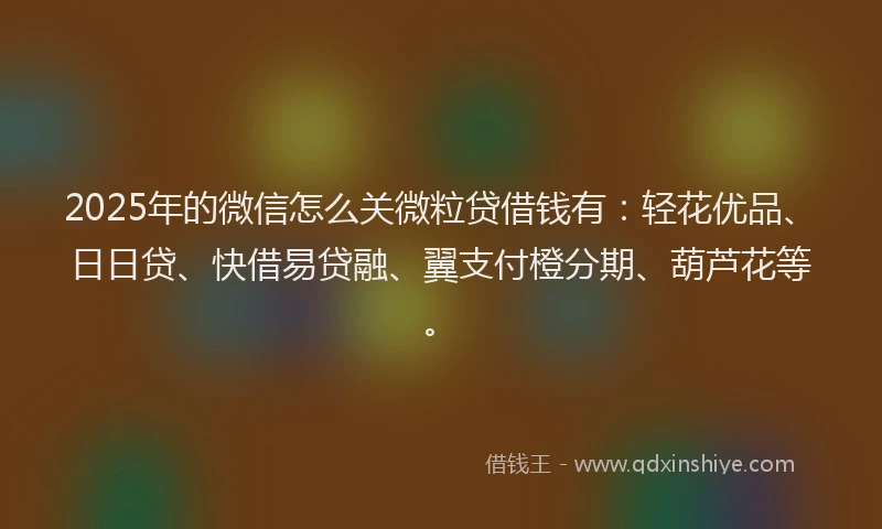2025年的微信怎么关微粒贷借钱有：轻花优品、日日贷、快借易贷融、翼支付橙分期、葫芦花等。