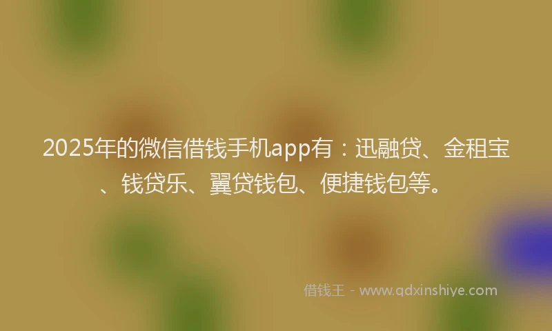2025年的微信借钱手机app有：迅融贷、金租宝、钱贷乐、翼贷钱包、便捷钱包等。