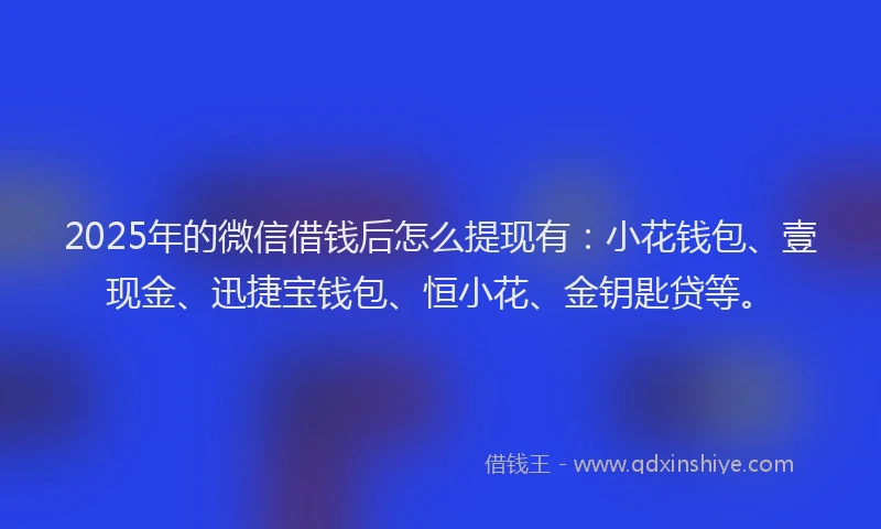 2025年的微信借钱后怎么提现有：小花钱包、壹现金、迅捷宝钱包、恒小花、金钥匙贷等。