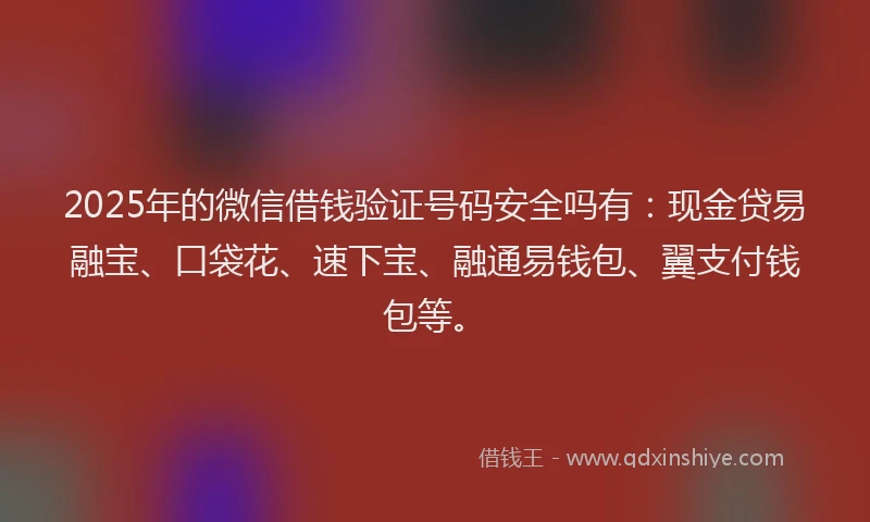 2025年的微信借钱验证号码安全吗有：现金贷易融宝、口袋花、速下宝、融通易钱包、翼支付钱包等。