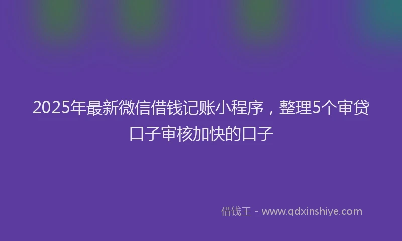 2025年最新微信借钱记账小程序，整理5个审贷口子审核加快的口子