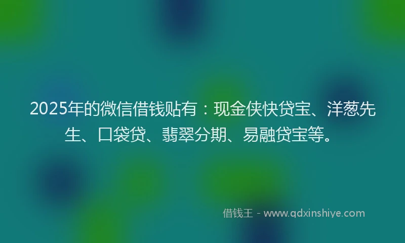 2025年的微信借钱贴有：现金侠快贷宝、洋葱先生、口袋贷、翡翠分期、易融贷宝等。