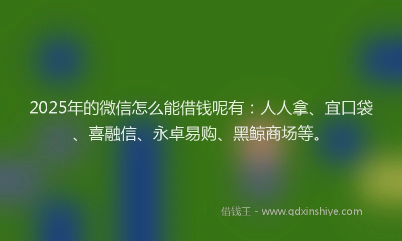 2025年的微信怎么能借钱呢有：人人拿、宜口袋、喜融信、永卓易购、黑鲸商场等。
