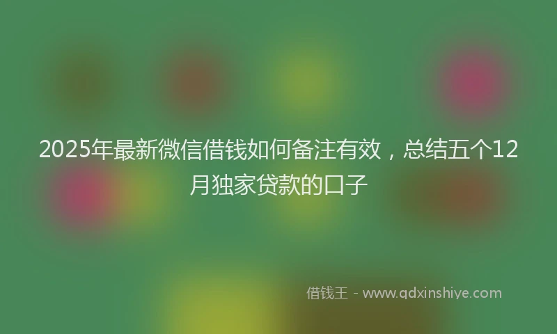 2025年最新微信借钱如何备注有效，总结五个12月独家贷款的口子