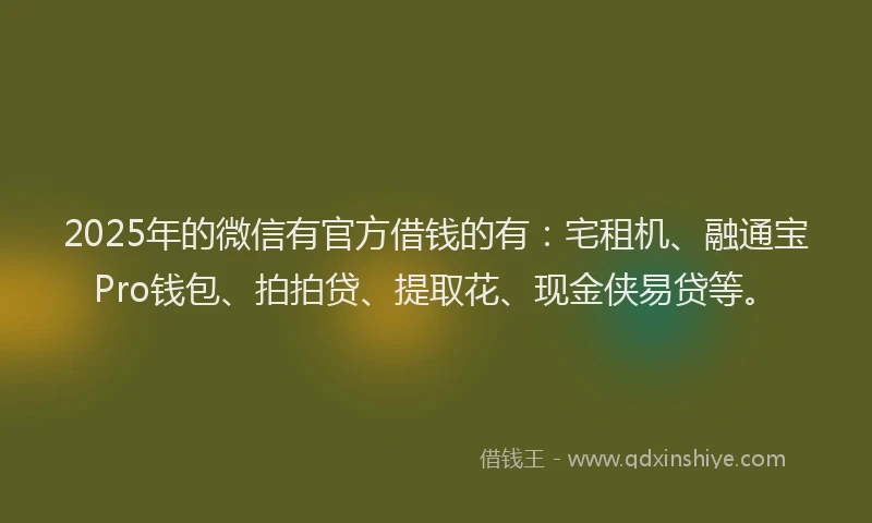 2025年的微信有官方借钱的有：宅租机、融通宝Pro钱包、拍拍贷、提取花、现金侠易贷等。