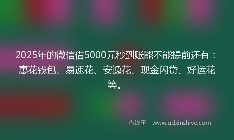 2025年的微信借5000元秒到账能不能提前还有：惠花钱包、易速花、安逸花、现金闪贷、好运花等。