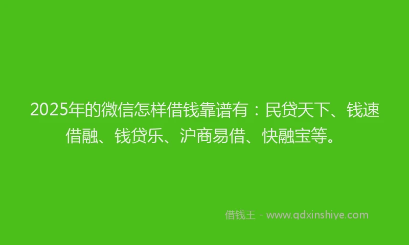 2025年的微信怎样借钱靠谱有：民贷天下、钱速借融、钱贷乐、沪商易借、快融宝等。