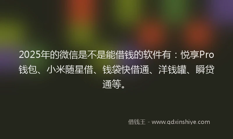 2025年的微信是不是能借钱的软件有：悦享Pro钱包、小米随星借、钱袋快借通、洋钱罐、瞬贷通等。