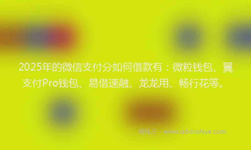 2025年的微信支付分如何借款有：微粒钱包、翼支付Pro钱包、易借速融、龙龙用、畅行花等。