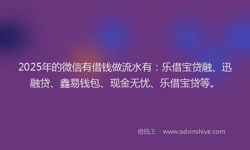 2025年的微信有借钱做流水有：乐借宝贷融、迅融贷、鑫易钱包、现金无忧、乐借宝贷等。