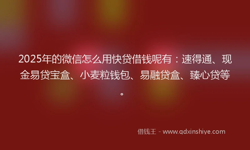 2025年的微信怎么用快贷借钱呢有：速得通、现金易贷宝盒、小麦粒钱包、易融贷盒、臻心贷等。