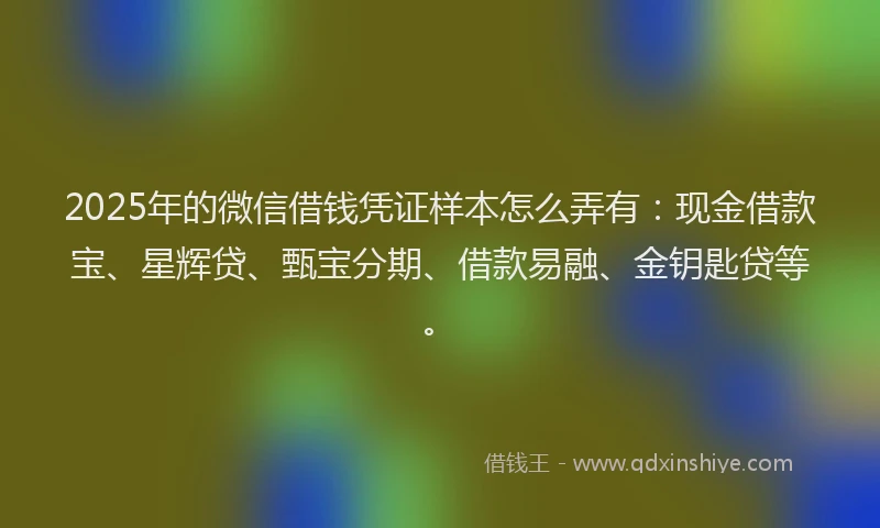 2025年的微信借钱凭证样本怎么弄有：现金借款宝、星辉贷、甄宝分期、借款易融、金钥匙贷等。