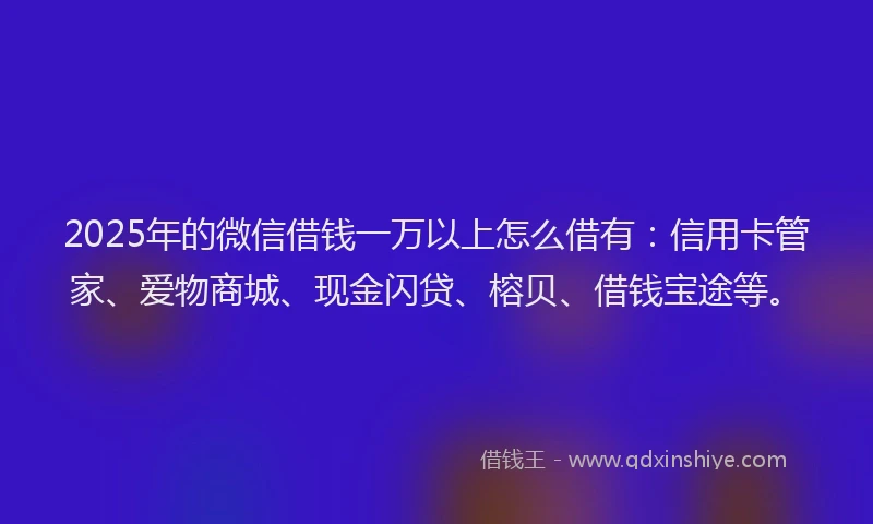 2025年的微信借钱一万以上怎么借有：信用卡管家、爱物商城、现金闪贷、榕贝、借钱宝途等。