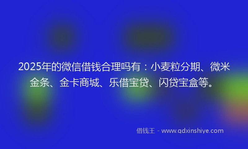 2025年的微信借钱合理吗有：小麦粒分期、微米金条、金卡商城、乐借宝贷、闪贷宝盒等。