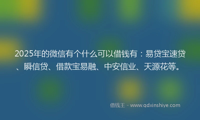 2025年的微信有个什么可以借钱有：易贷宝速贷、瞬信贷、借款宝易融、中安信业、天源花等。