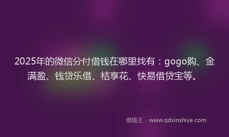2025年的微信分付借钱在哪里找有：gogo购、金满盈、钱贷乐借、桔享花、快易借贷宝等。